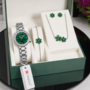 CURREN Emerald Luxury 4-Piece Jewelry & Watch Gift Set