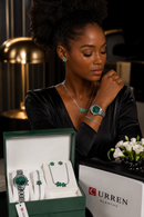 CURREN Emerald Luxury 4-Piece Jewelry & Watch Gift Set